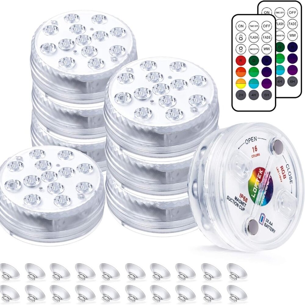 8 LOFTEK Submersible LED Lights with Remote (164ft),Full Waterproof Pool Lights